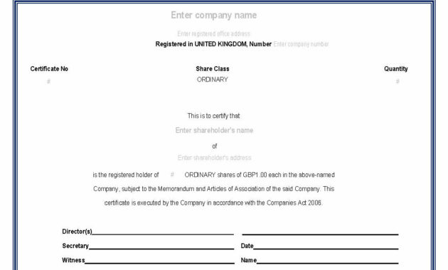 Printable Share Certificate Template Pdf Format E Throughout Awesome Shareholding Certificate Template