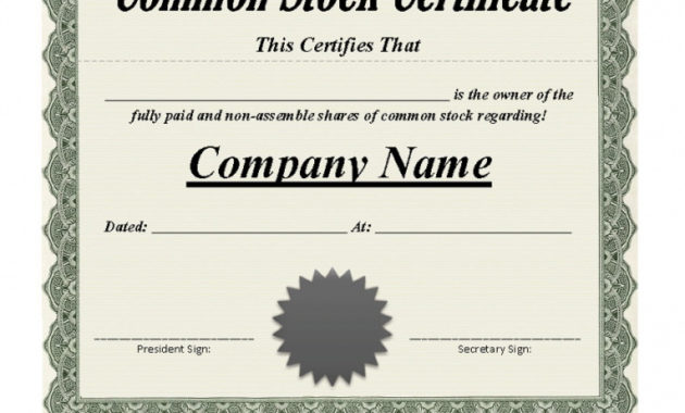 Printable Stock Certificates Free Resume Templates Inside Printable Stock Certificate Template Word