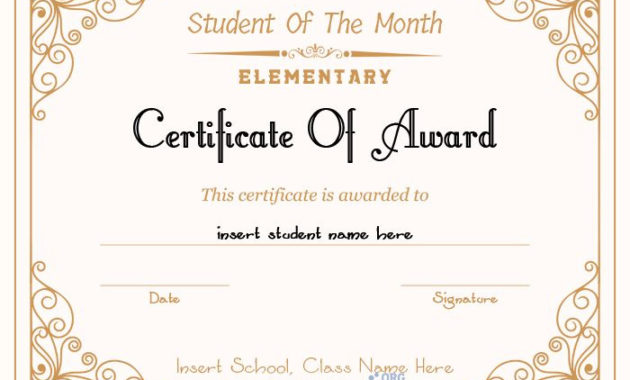 Printable Student Of The Month Award Elementary With Best Free Printable Student Of The Month Certificate Templates