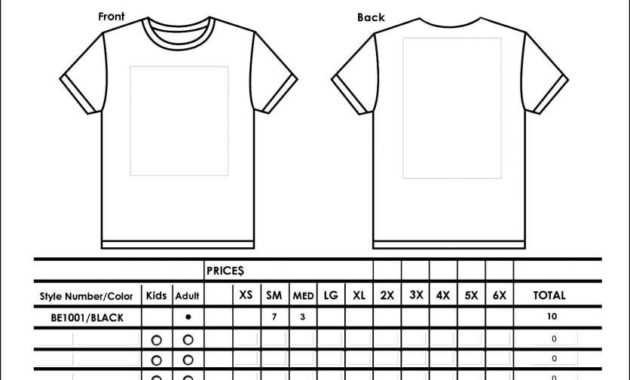 Printable T Shirt Order Form Template Charlotte Clergy Inside Fashion Cost Sheet Template