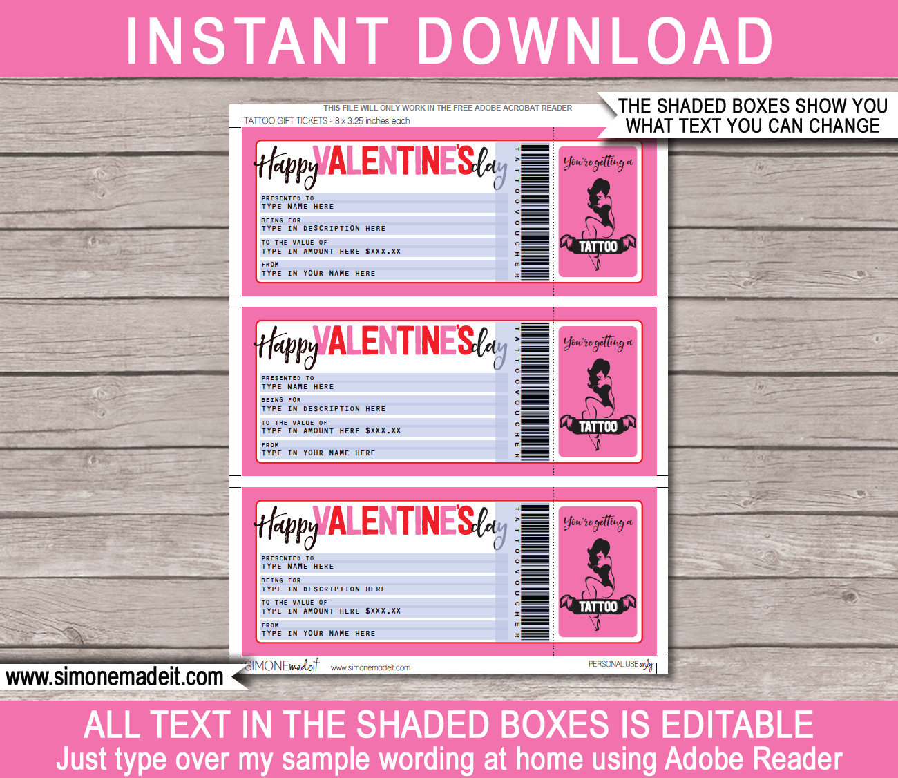 Printable Valentine&amp;#039;S Day Tattoo Gift Voucher Template Pertaining To Best Valentine Gift Certificate Template