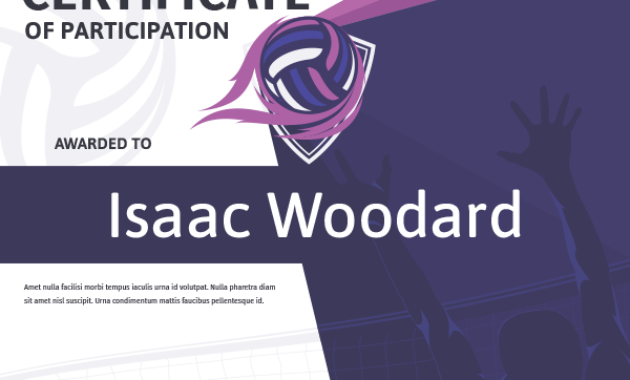 Printable Volleyball Certificate Of Participation Award Within Quality Volleyball Award Certificate Template Free