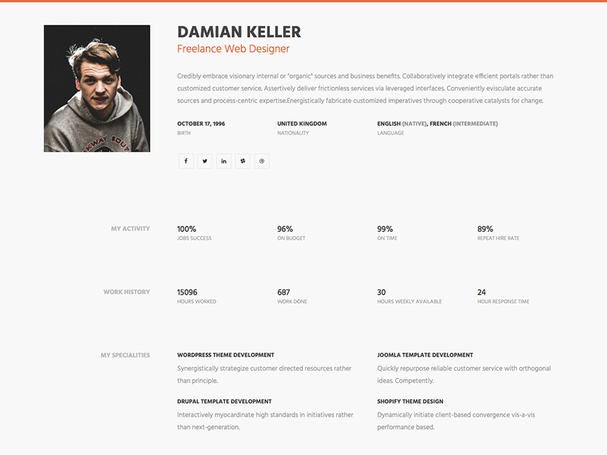 Profile Page Html Template Paspas Regarding Personal Business Profile Template