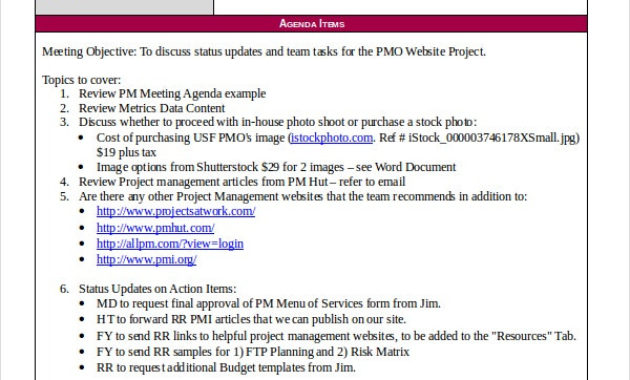 Project Agenda Template 6 Free Word Pdf Documents Inside Project Management Kick Off Meeting Agenda Template