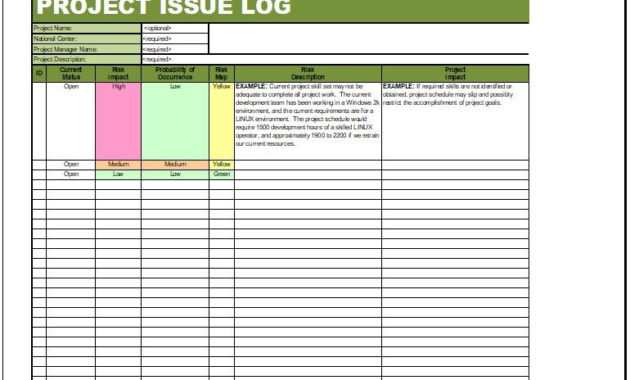 Project Issue Log Templates Stationery Templates Throughout Project Management Issues Log Template