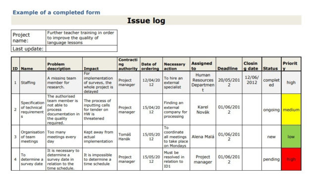 Project Issues Log Templates 6 Free Printable Word In Printable It Issues Log Template