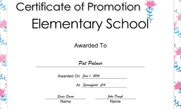Promotion Elementary School Certificate Printable Certificate Pertaining To Amazing Grade Promotion Certificate Template Printable