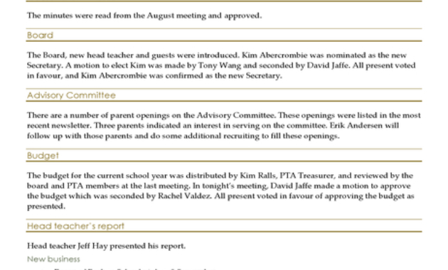 Pta Meeting Minutes In Virtual Meeting Agenda Template