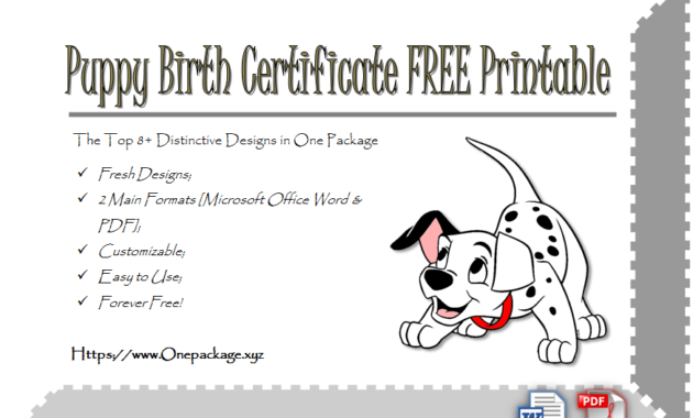 Puppy Birth Certificate Free Printable 8 Distinctive Ideas With Best Service Dog Certificate Template Free 7 Designs