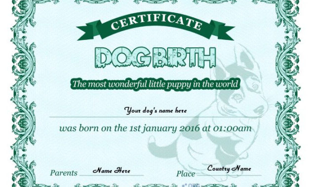 Puppy Birth Certificate Free Printable Sample In Onahau With Free Pet Birth Certificate Template