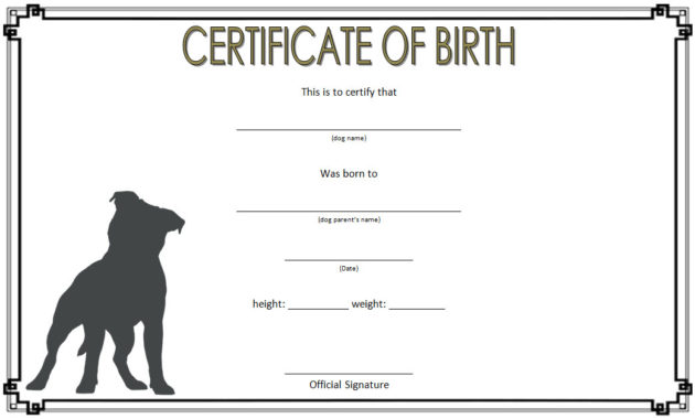 Puppy Birth Certificate Template 10 Special Editions Intended For Service Dog Certificate Template Free 7 Designs