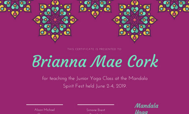 Purple And Gold Bordered Appreciation Certificate For Yoga Gift Certificate Template Free