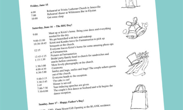 Putting Together Your Wedding Day Itinerary Inside Bridal Shower Agenda Template