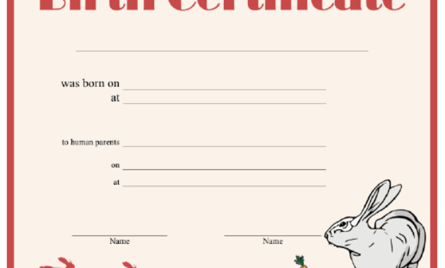Rabbit Birth Certificate Printable Certificate Pertaining To Cute Birth Certificate Template
