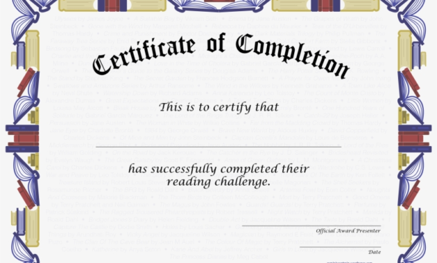 Reading Challenge Certificate Of Completion Freebies Intended For Guinness World Record Certificate Template
