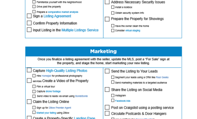 Real Estate Agent Checklist For Listings Inside Real Estate Agent Business Plan Template Pdf