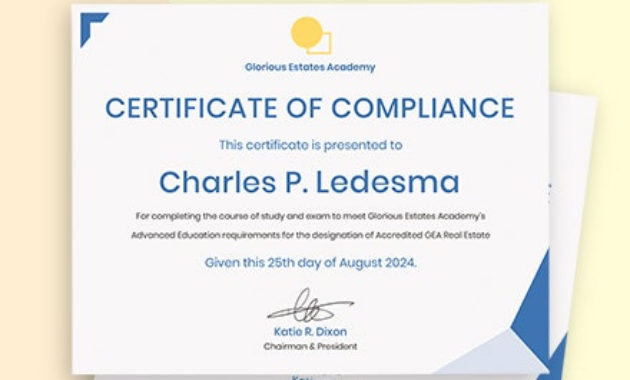 Real Estate Compliance Certificate Template Word Psd Within Certificate Template For Pages