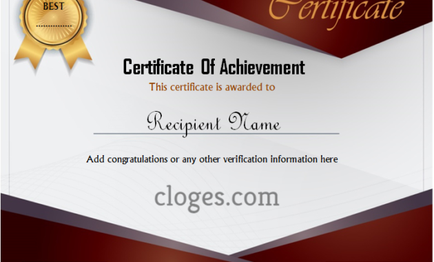 Red Word Certificate Of Achievement Template Within Free Word Certificate Of Achievement Template
