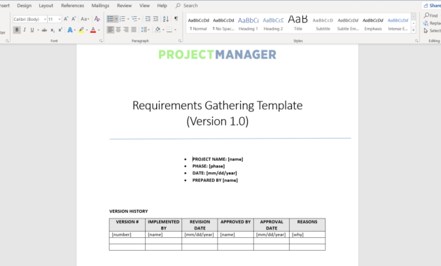 Requirements Gathering Template Projectmanager In Software Business Requirements Document Template