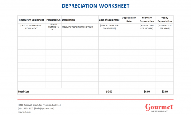 Restaurant Depreciation Worksheet Template Google Docs In Business Valuation Report Template Worksheet
