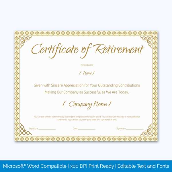 Retirement Certificate For Teacher Word Layouts Inside Free Retirement Certificate Templates For Word