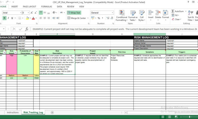 Risk Management Log Excel Template Free Inside Change Management Log Template
