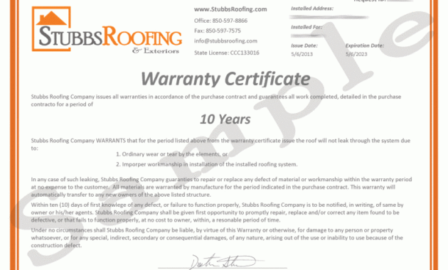 Roofing Certificate Template Warranty Certificate Pertaining To Free Construction Certificate Template 10 Docs Free