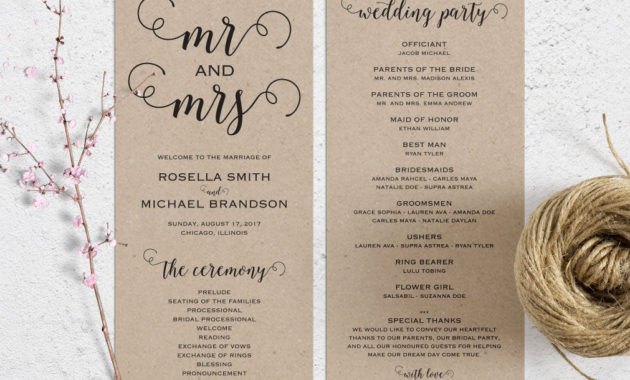 Rustic Wedding Program Template Wedding Ceremony Program For Wedding Agenda Template