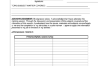 Safety Training Acknowledgment Form Printable Pdf Download With Regard To Printable Fall Protection Certification Template
