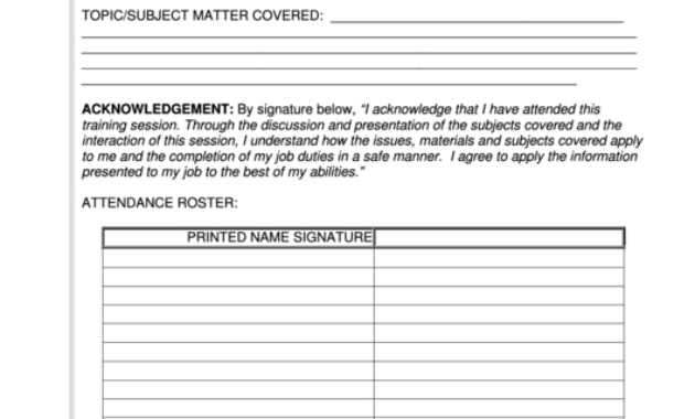 Safety Training Acknowledgment Form Printable Pdf Download With Regard To Printable Fall Protection Certification Template
