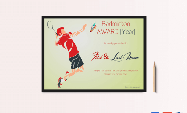Sample Certificate Award Certificate Sample Regarding Awesome Badminton Certificate Templates