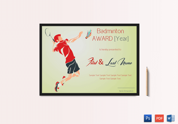 Sample Certificate Award Certificate Sample Regarding Awesome Badminton Certificate Templates