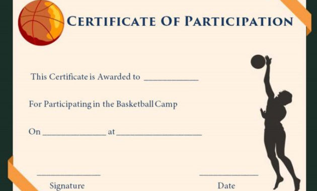 Sample Certificate Basketball Certificate Templates Free Throughout Printable Volleyball Participation Certificate