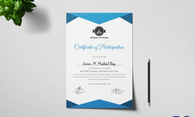 Sample Certificate Of Participation Template In Psd Word With Regard To Certificate Of Participation Word Template