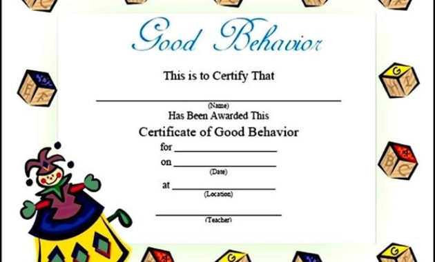 Sample Good Behavior Certificate Sample Templates Regarding Good Behaviour Certificate Template 10 Kids Awards