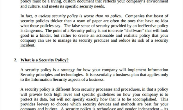 Sample It Security Policy Template 9 Free Documents Inside Health And Safety Policy Template For Small Business