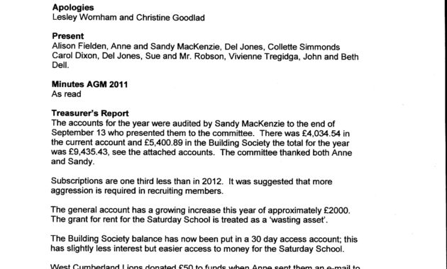Sample Of Annual General Meeting Minutes Pertaining To Minutes Of Shareholders Meeting Template