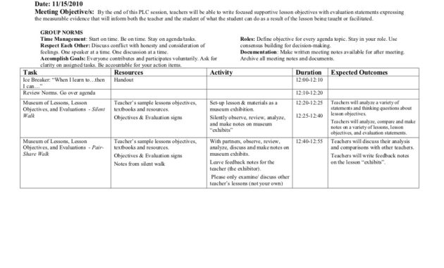 Sample Plc Training Agenda Inside Awesome Plc Agenda Template