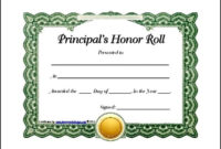 Sample Principals Honor Roll Certificate Template Sample With Honor Award Certificate Templates