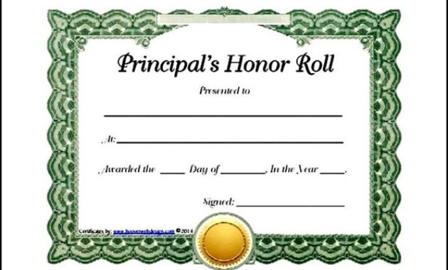 Sample Principals Honor Roll Certificate Template Sample With Honor Award Certificate Templates