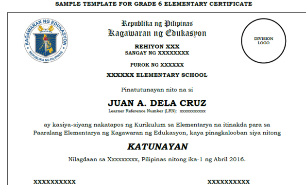 Sample Template Grade 61012 Certificate Deped Lp'S Throughout Printable Certificate Of School Promotion 10 Template Ideas