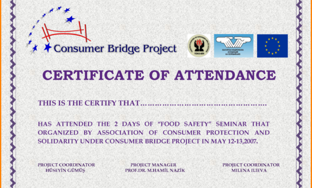 Samplecertificateofattendancetemplate460178 With Regard To Conference Certificate Of Attendance Template
