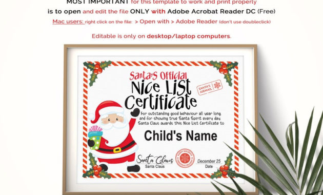 Santa'S Nice List Editable Certificate Template Etsy Throughout Best Santas Nice List Certificate Template Free