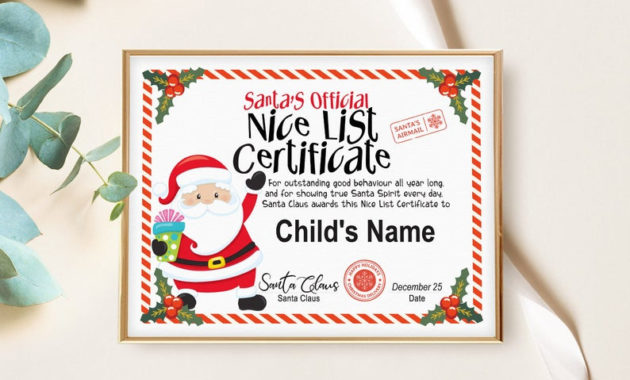 Santa'S Nice List Editable Certificate Template Etsy With Regard To Santas Nice List Certificate Template Free