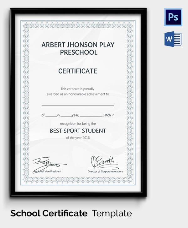 School Certificate Template 17 Free Word Psd Format Pertaining To Free Free School Certificate Templates
