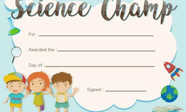 Science Champ Award Template With Kids In Background With Science Award Certificate Templates