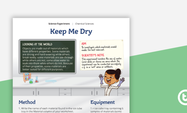 Science Experiment Keep Me Dry Teaching Resource Teach With Quality Water Damage Drying Log Template