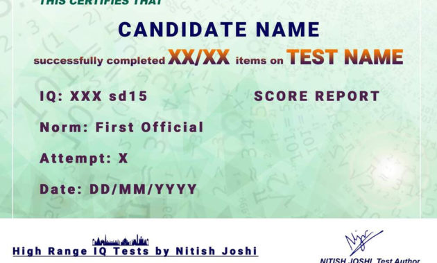 Score Certificate High Range Iq Testsnitish Joshi For Best Iq Certificate Template