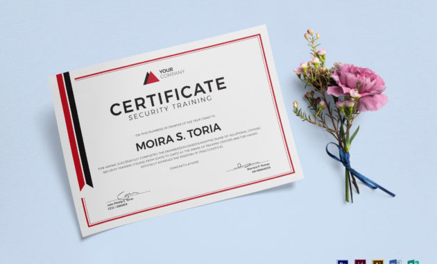 Security Training Certificate Design Template In Psd Word Within Amazing Mock Certificate Template