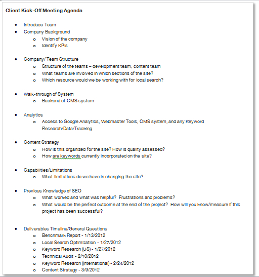 Setting Up Your Seo Project / Agency For Success Moz Regarding Project Management Kick Off Meeting Agenda Template